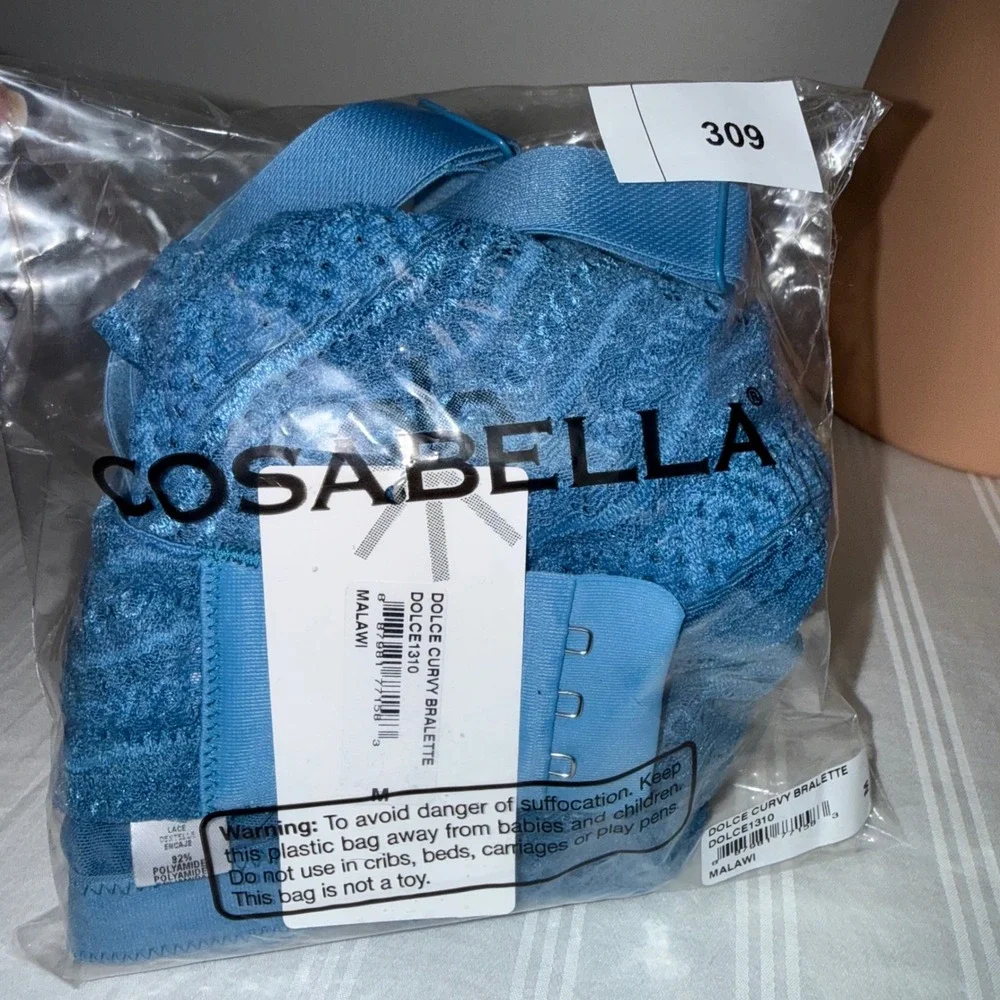 Cosabella Dolce Curvy Bralette Malawi Blue Lace Wireless Bra Size M